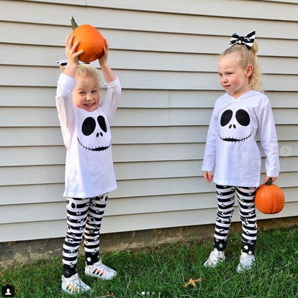 

2020 halloween outfit baby boy girl 2pcs hooded hoodie ghost print pullover long sleeve pants suit set festival costume, White