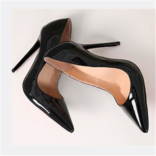 

big size patent leather women high heels shoes for evening multi-colors pointed toe pumps ladies leather women block high heels, Black