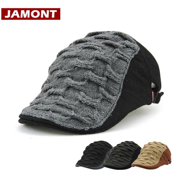 

berets [jamont] casual cap beret men women knitted hat visors england style hats casquette flat caps, Blue;gray