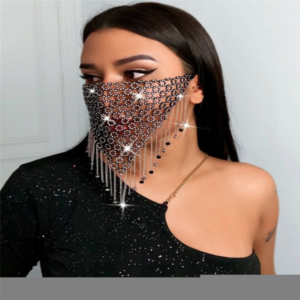

high luxury shiny rhinestone jewelry, women's fashion tassels spliced masks, halloween party's luxury jewelry, Golden;silver