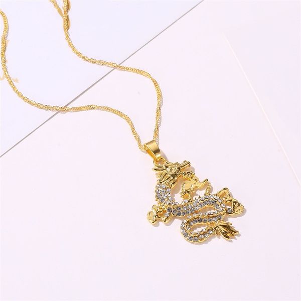 

gold color cubic zirconia dragon pendant necklace for women 2020 trendy punk clavicle long chain necklace statement jewelry gift, Silver