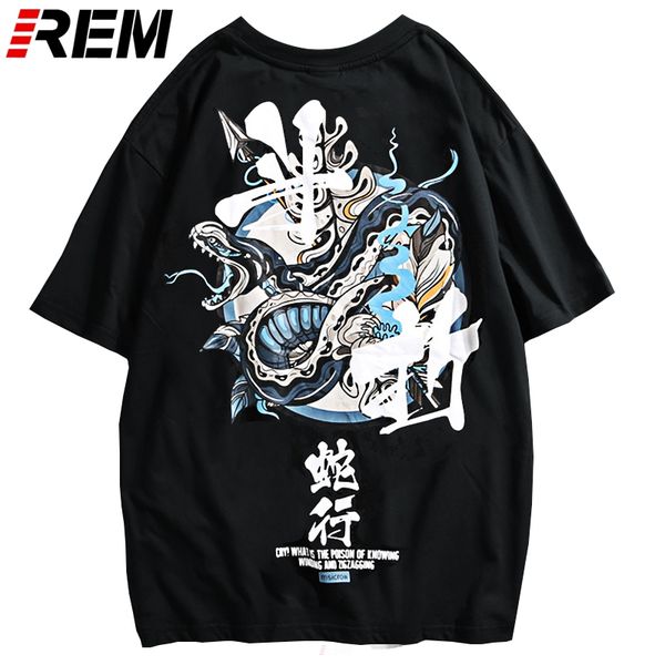 

rem hip hop t shirt men snake chinese charaters t-shirts harajuku streetwear spring summer tshirt short sleeve tees cotton