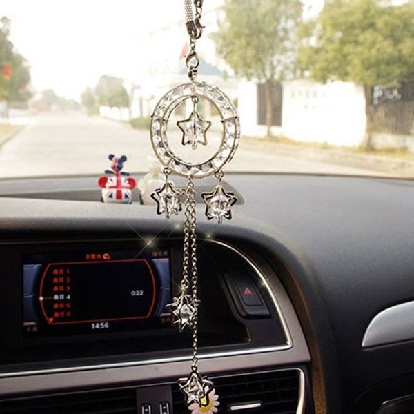 

car pendant metal crystal pentagram hanging ornament charms auto rearview mirror decoration dangle suspension trim accessories