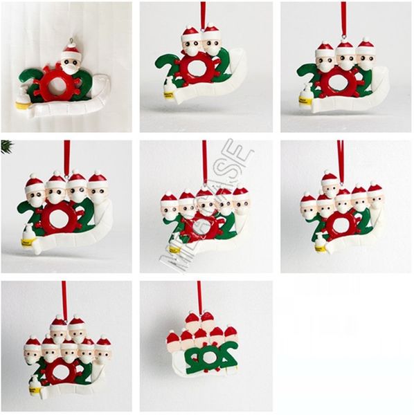 

christmas ornament polymer clay diy family of 7 snowman face mask handing pendant toys xmas tree decor pandemic social distancing d91105