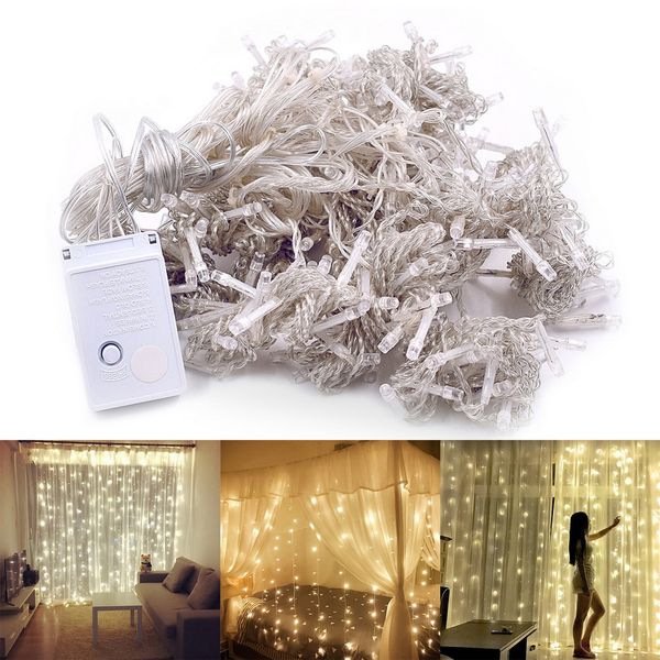 

3m x 3m warm white light romantic christmas wedding outdoor indoor decoration curtain string light 300-led
