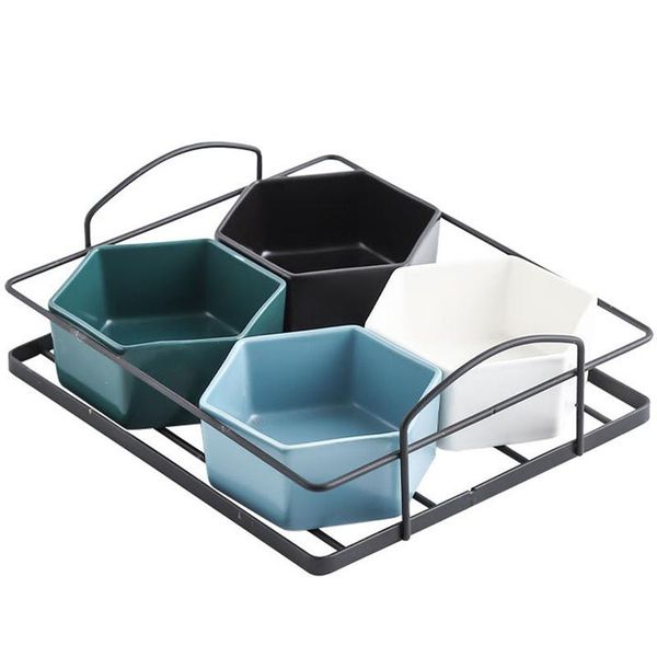 

1set iron dried fruit tray ceramic fruit plate compartments snack storage box container