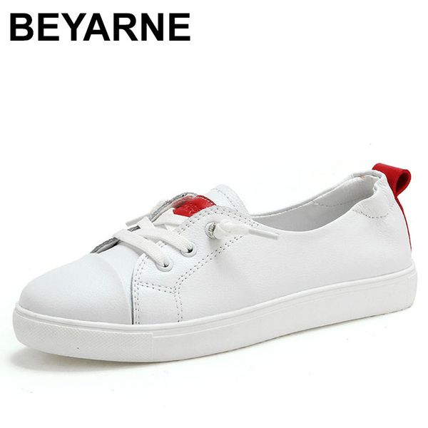 

beyarne 2020 casual leather shoes for women new autumn brand designer mixed colors round toe flat leather shoes lace-up women, Black