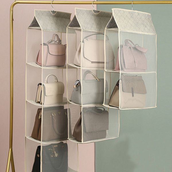 

hanging handbag organizer for wardrobe closet transparent storage bag