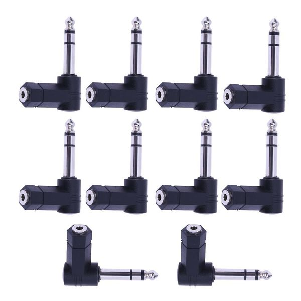 

1/2/5pcs 1/4 6.35mm stereo trs male to 1/8 3.5mm stereotrs female jack 90 degree audio adapter/converter nickel plated contact