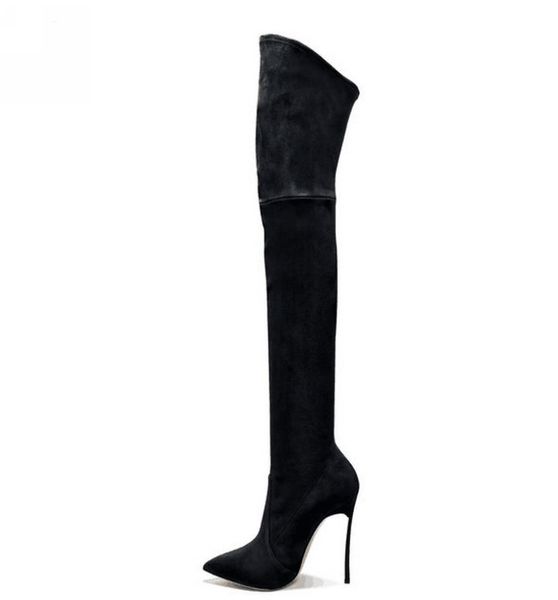 

boots fashion autumn women shoes thigh high stilettos over the knee pointy toe heel 12cm long black