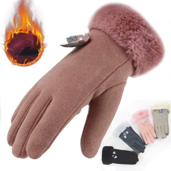 

women winter warm touch screen gloves velvet wrist full fingers mittens girl fashion elegant ladies glove female#y2, Blue;gray