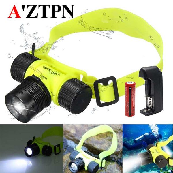 

headlamps waterproof xml-t6 diving swimming led headlamp underwater headlight fishing lamp use 18650 battery +charger