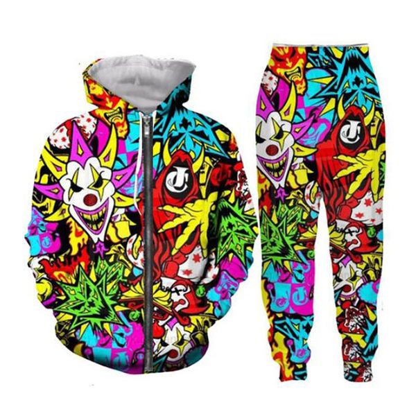 

release new men/womens halloween clown funny 3d print fashion tracksuits pants + zipper hoodie casual sportswear l06, Gray