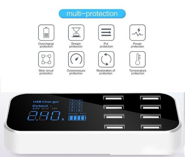 

a9s quick car charger 8 port multi usb lcd display car fast charge for iphone 11 por max samsung