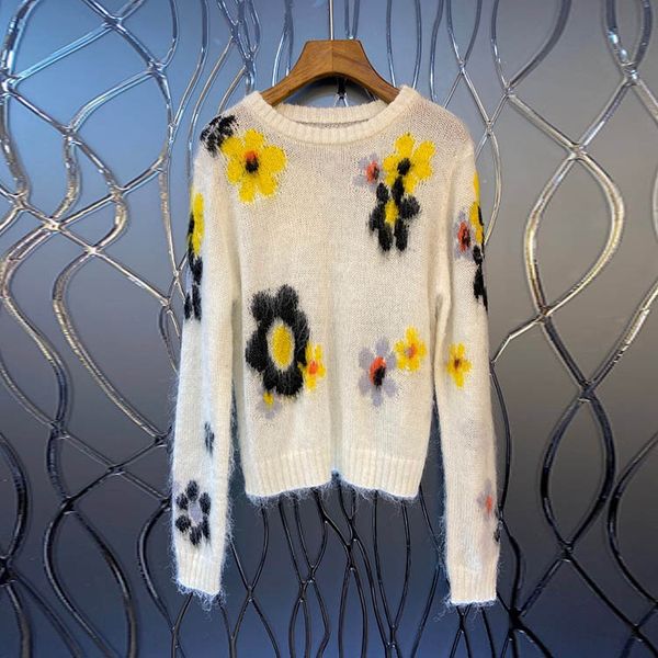

2020 autumn women's new soft mohair method color flower sweet outer knitted 2020 autumn women's new sweater soft mohair method col, White;black