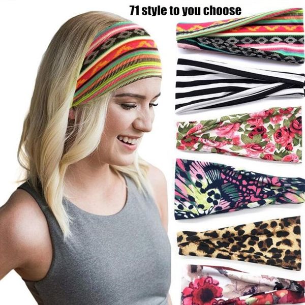 

sports yoga hairband travel floral turban headband elastic hairband boho headwraps women girls cute 71 colors hair accessories wy735-aq, Slivery;white