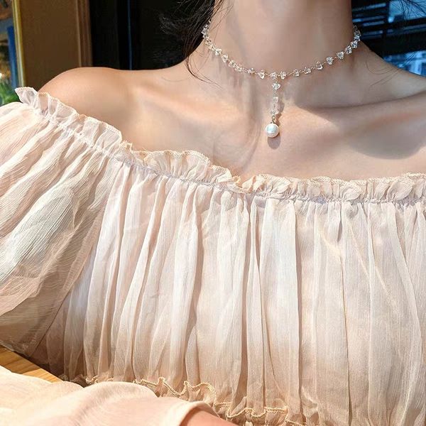 

pearl кристалл строка сети моды ключицы цепи красный прилив роскошь свет ожерелье женщина нишу супер фея темперамент свежий ре, Silver