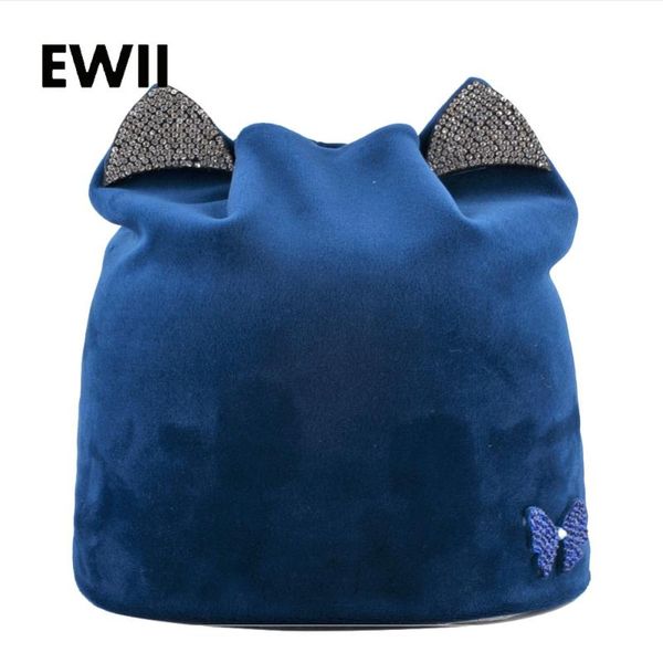 

new velvet beanies cap women winter rhinestone hats for women skullies girls beanie hat warm knitted caps casquette femme, Blue;gray