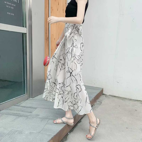 

skirts 2021 women high waist polka dots skirt elegant midi long s wrap chiffon korean fashion, Black
