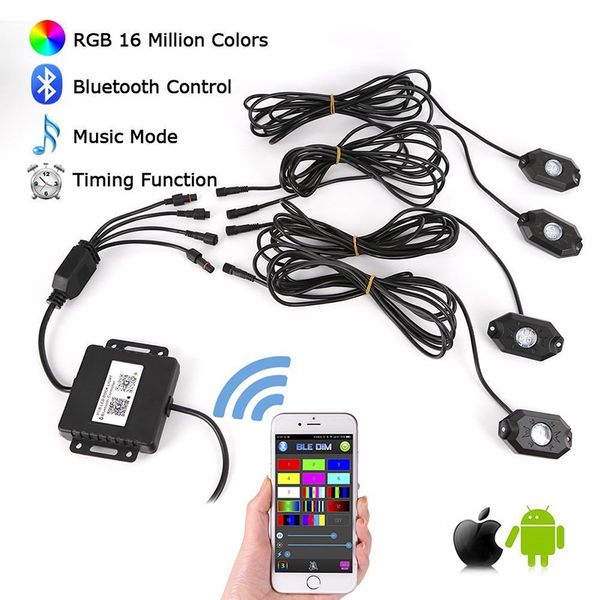 

ysy 4light 9w rgb rock light kit ip68 with led chips under car truck vehicle light bluetooth for offroad suv 4wd atv