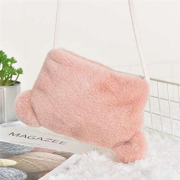 

fashion plush girls shoulder bags cute ears candy woman cross-body bags kawaii faux fur small flap lady purse and handbag 2020#4