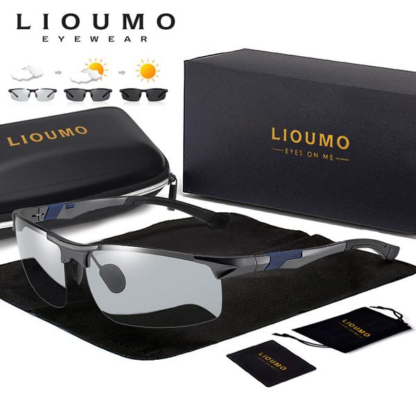 

lioumo pchromic sun glasses polarized men aluminum magnesium frame sport driving sunglasses change color gafas de sol hombre, White;black