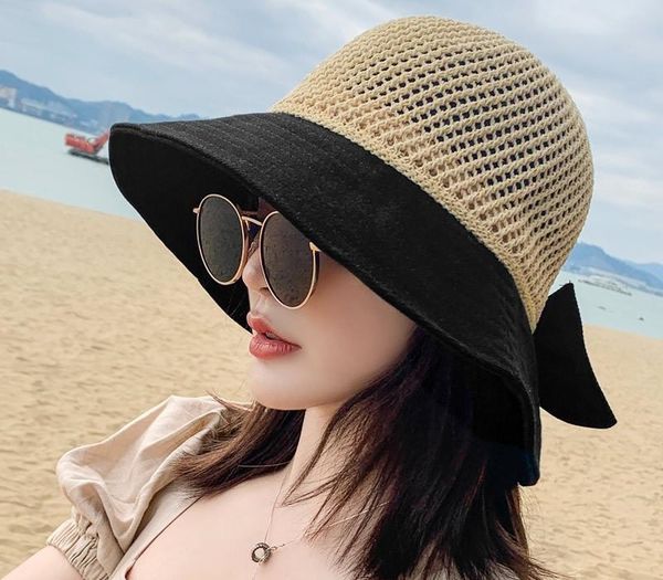 

summer hats for women straw sun hat bucket cap lady girls panama beach hats floppy female travel folding cap, Blue;gray