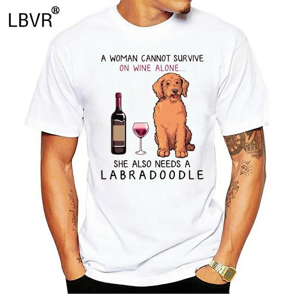 

мужчины футболка labradoodle и вино смешная собака рубашки женщин t-shirt