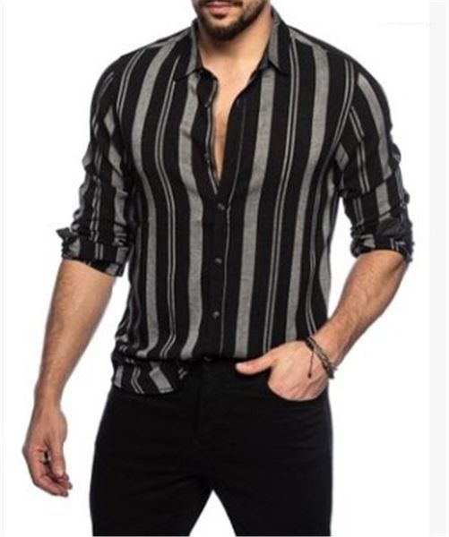 

single breasted mens designer striped print shirts turn down collar casual tees long sleeve contrast color mens, White;black