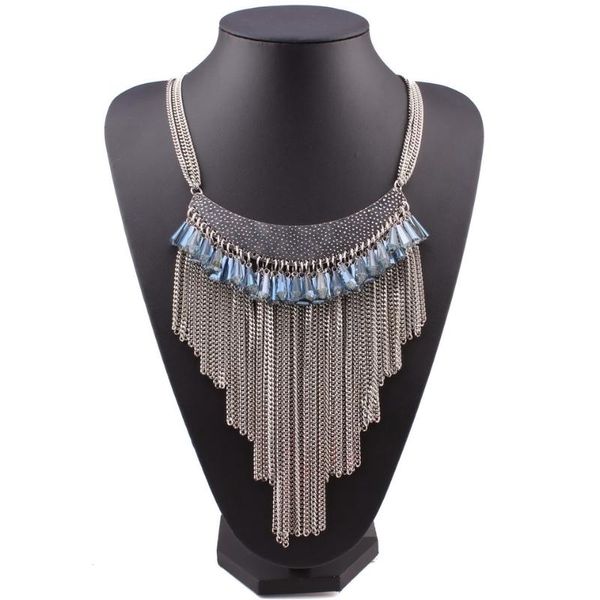

2020 fashionable new design alloy tassel pendant necklace silver color multi long chains chunky statement necklaces