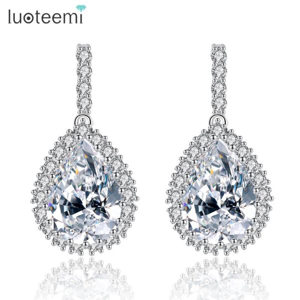 

luoteemi cubic zirconia classic big drop crystal earrings with tiny cz luxury bridal wedding earrings for women wholesale, Silver