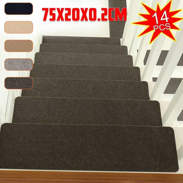 

14pcs self-adhesive stair pads 20x75cm lengthen anti-slip rugs carpet mat sticky bottom repeatedly-use safety pads mat for home