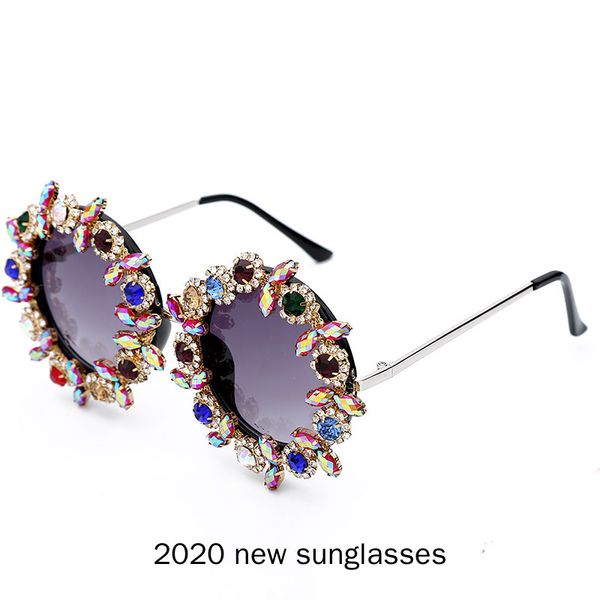 

fashion round rhinestones sunglasses women men vintage crystal sun glasses mirror pink black shades uv400 nx, White;black