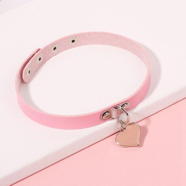 

1pcs women girls pu leather choker heart shape gothic fashion clavicle necklace pendant necklace for girl party cosplay, Golden;silver