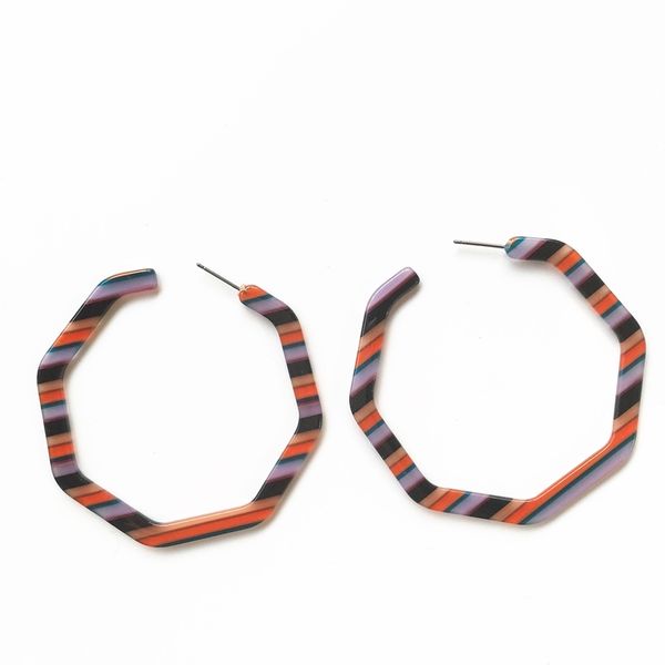 

ujbox customizable earrings colored resin acetate earrings women large geometric polygon acetic acid hoop accessories, Golden;silver