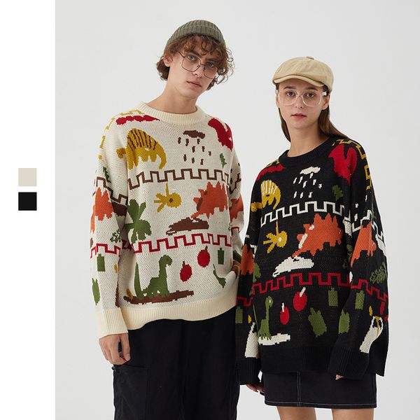 

men's sweaters women's lazy hong kong style round neck loose sweater men autumn couple trend street hip-hop winter cool, White;black