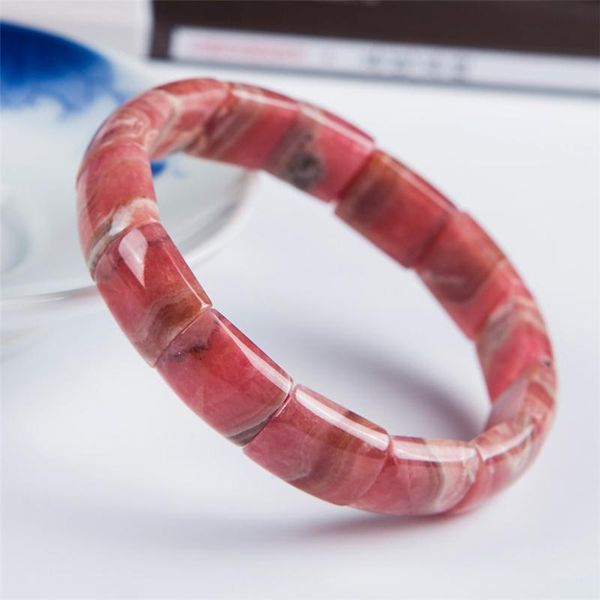 

genuine red natural rhodochrosite bracelets for women female fashion rectangle crystal bead natural stone bangle bracelet, Black