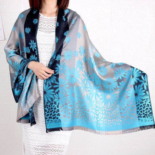 

scarves ladies cape flower scarf shawl ethnic style pography female dual-use po oversized scarfs temperament all-match bandana, Blue;gray