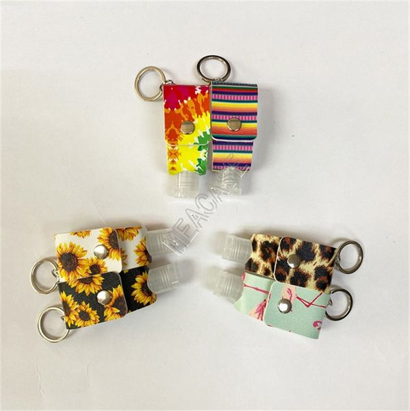 

30ml hand sanitizer bottle sleeve key chain pu leopard sunflowers printed portable hand sanitizer gel bottle cover sleeve key ring d92103, Blue
