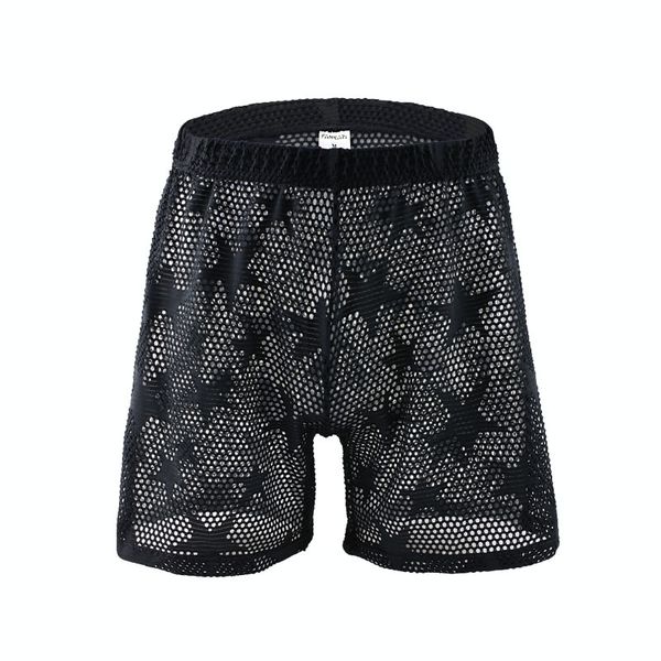 

underpants breathable boxers solid men cool underpant u convex design underwear mesh hollow out boxer trunks low waist, Black;white