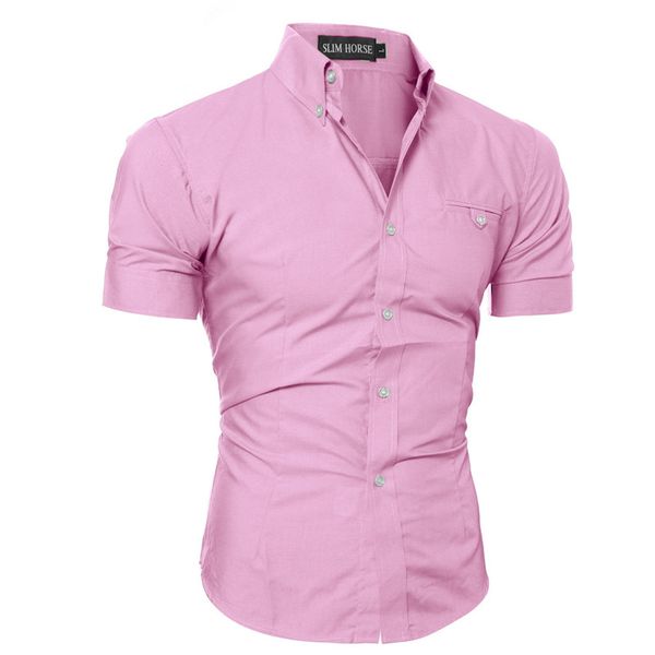 

summer new men shirt short sleeve hawaiian shirts casual metal buckle hit color slim fit black mens dress shirts, White;black