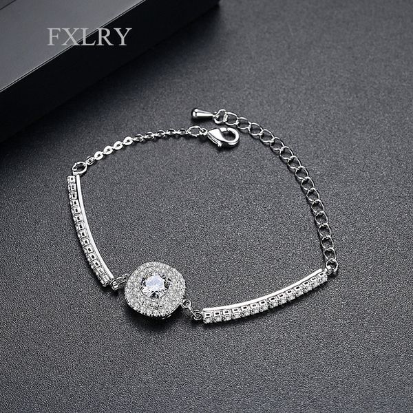 

link, chain fxlry elegant link bracelet hearts and arrows cut crystal zircon for women jewelry gift, Black