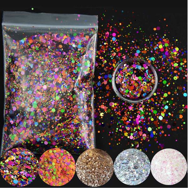 

nail glitter 50g/bag holographic mix silver colors hexagon round for polish acrylic and diy supplies butterfly stars, Silver;gold