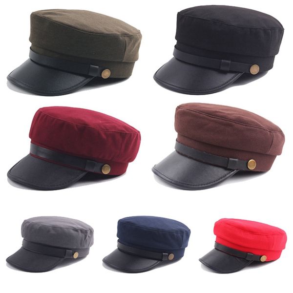 

berets fashion pu leather hat autumn sailor for women men black grey flat female travel cadet captain cap, Blue;gray