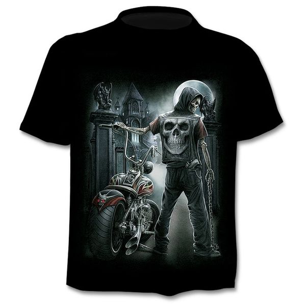 

skeleton punk rock oversized vintage men clothing summer black 3d print shirts horror kawaii anime men clothing