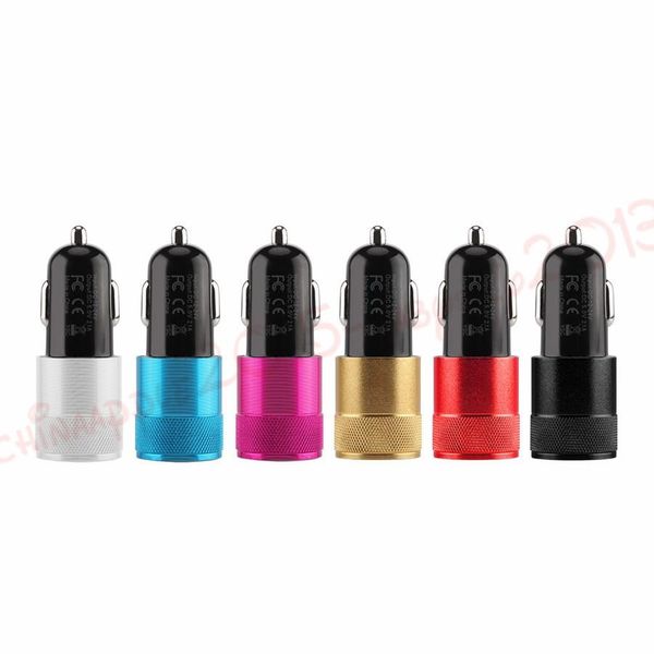 

for iphone samsung car charger dual 2 usb ports alloy metal universal 2.1a car chargers for pc mp3 gps android phone with box