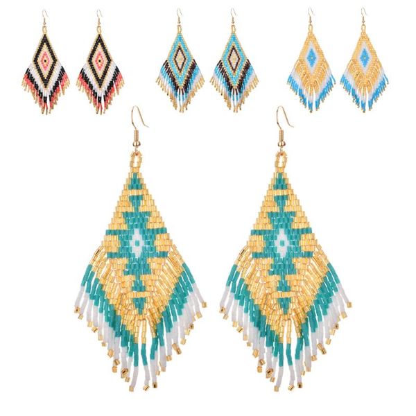 

endless story ancient ethnic boho dangle earrings evil eye tassel jewelry accessories crystal miyuki beads lady handmade gift, Silver