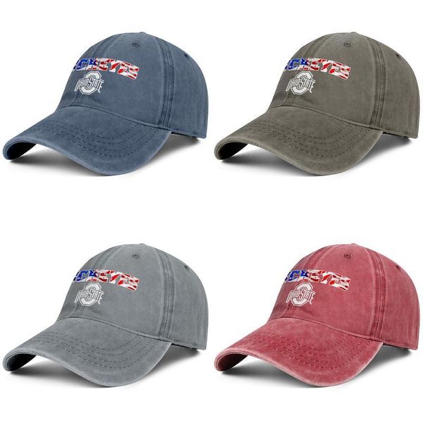

men women ohio state buckeyes football logo usa flag white fashion denim baseball cap cool washed dad hat adjustable vintage ball mesh, Blue;gray
