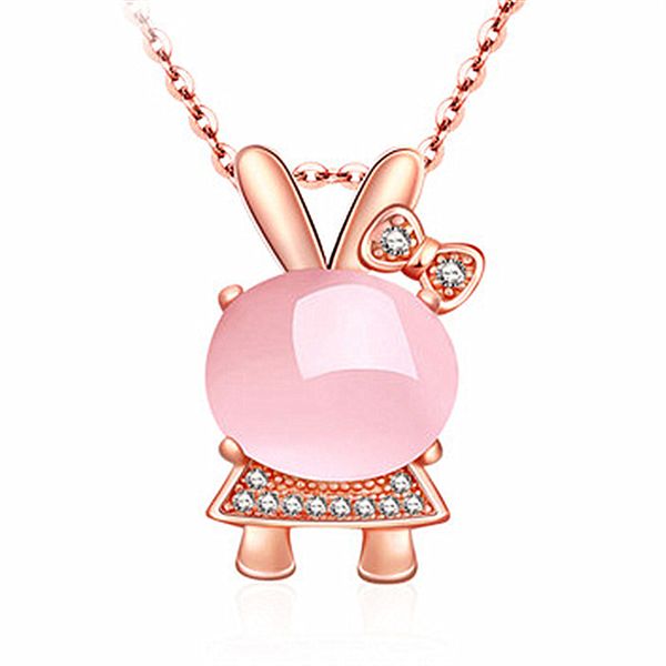

pendant necklaces moonrocy rose gold color ross quartz pink opal jewelry necklace for women girls children gift choker drop, Silver