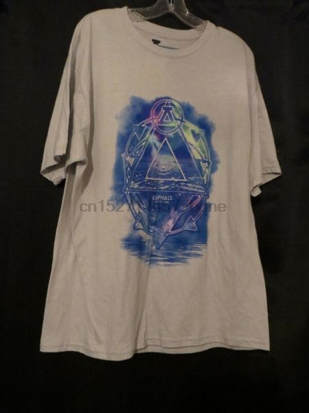 

asphalt yacht club grey shirt with blue all seeing eye pyramid design xl medium(1